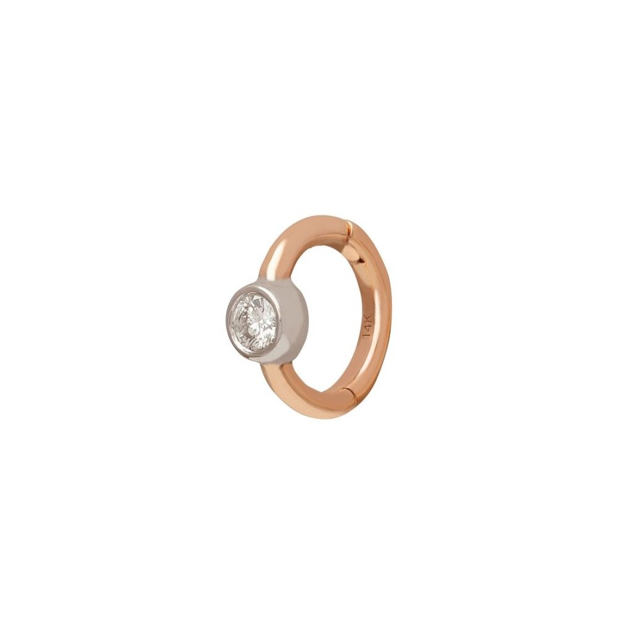 Jewelry Trouver | Round Bezel Huggie 5Mm - Rose & White Gold