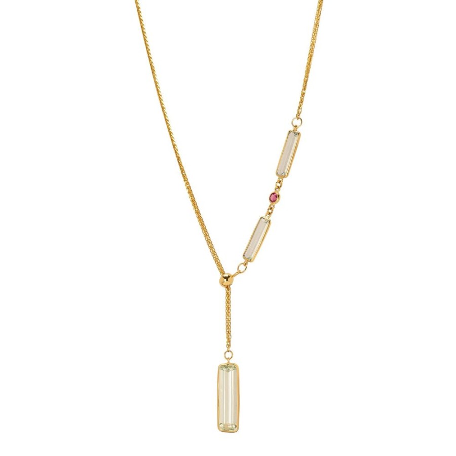 Jewelry YI Collection | Lasso Lariat Necklace - Aquamarine & Ruby