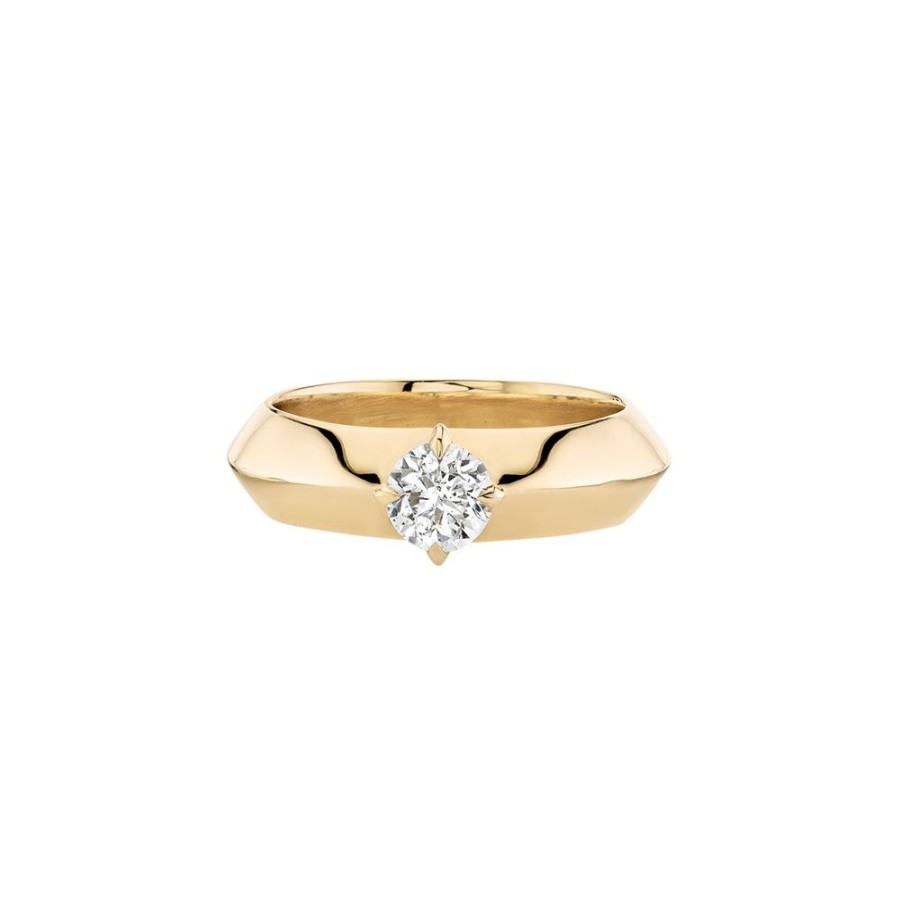 Jewelry Lizzie Mandler | Wide Knife Edge Solitaire Round Diamond Ring - Yellow Gold