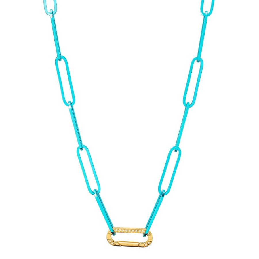 Jewelry DARKAI | Cable Link Necklace - Cyan & Yellow Gold