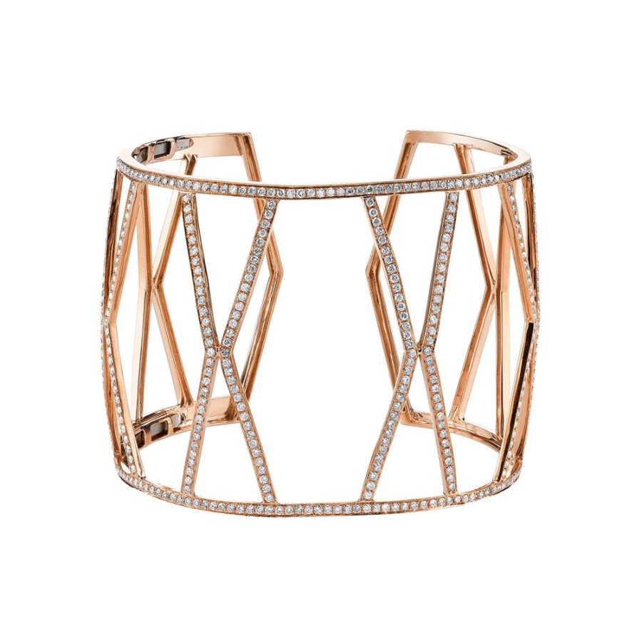 Jewelry Borgioni | Large Hexagon Diamond Open Cuff - Rose Gold