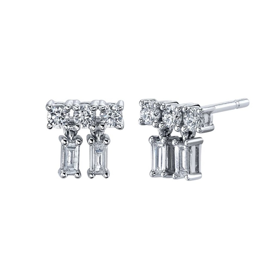 Jewelry Borgioni | Mixed Cut Diamond Pyramid Wide Drop Studs - White Gold