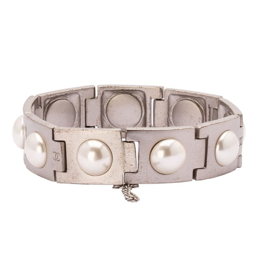 Jewelry Antique & Vintage Jewelry | Chanel Silver Pearl Link Bracelet