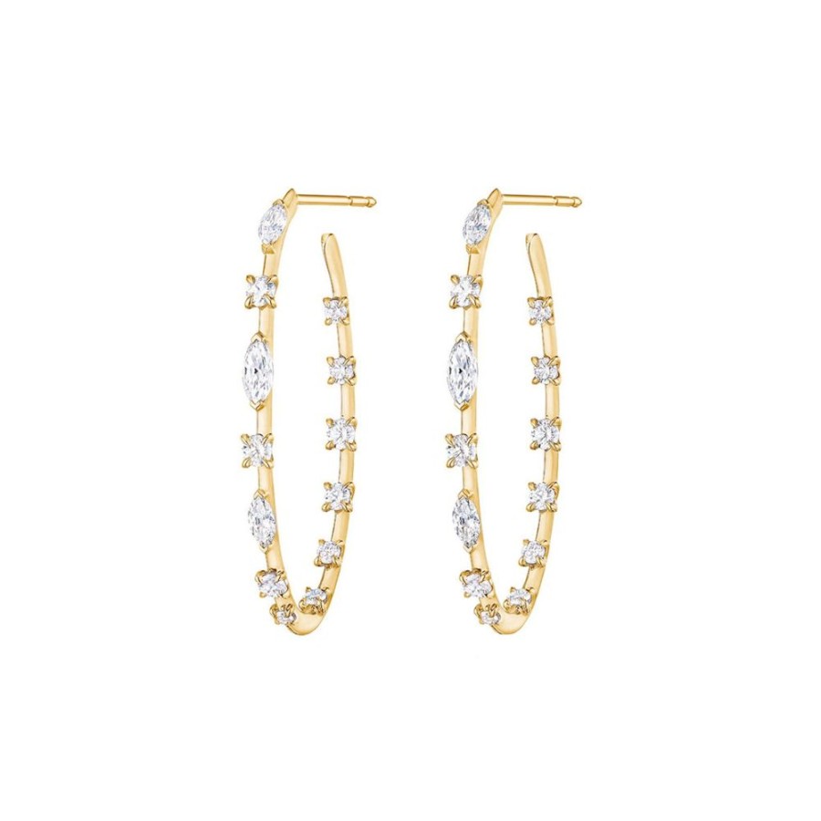 Jewelry Kwiat | Hoop Earrings With Round And Marquise Diamonds - Yellow Gold