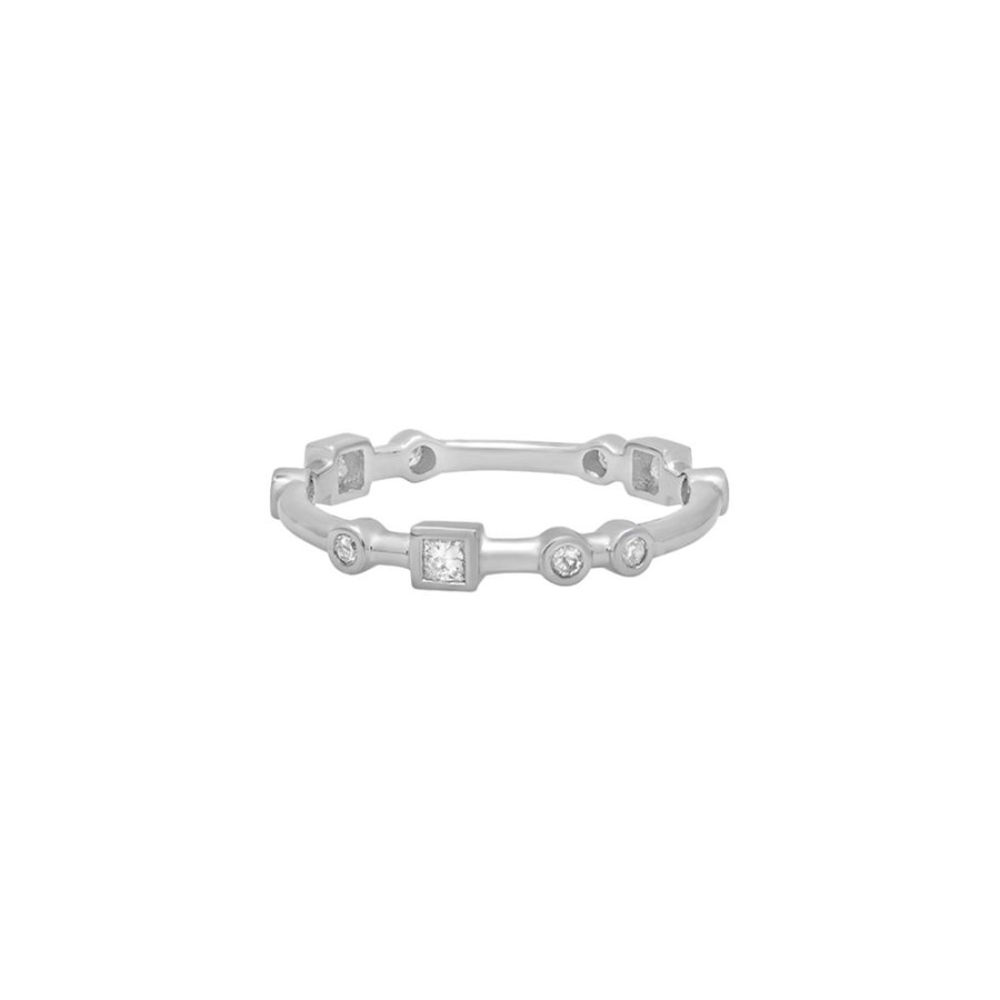 Jewelry Nancy Newberg | Thin Band With Round And Square Diamonds - White Gold