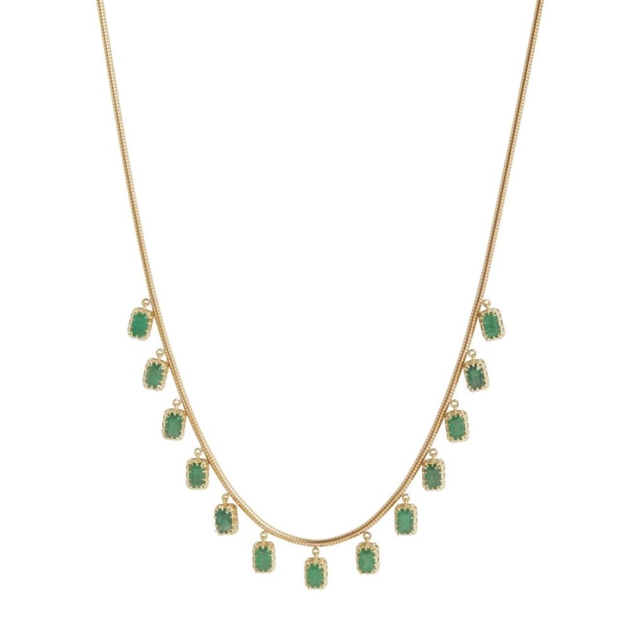 Jewelry Jenna Blake | Emerald Cut Emerald Fringe Necklace