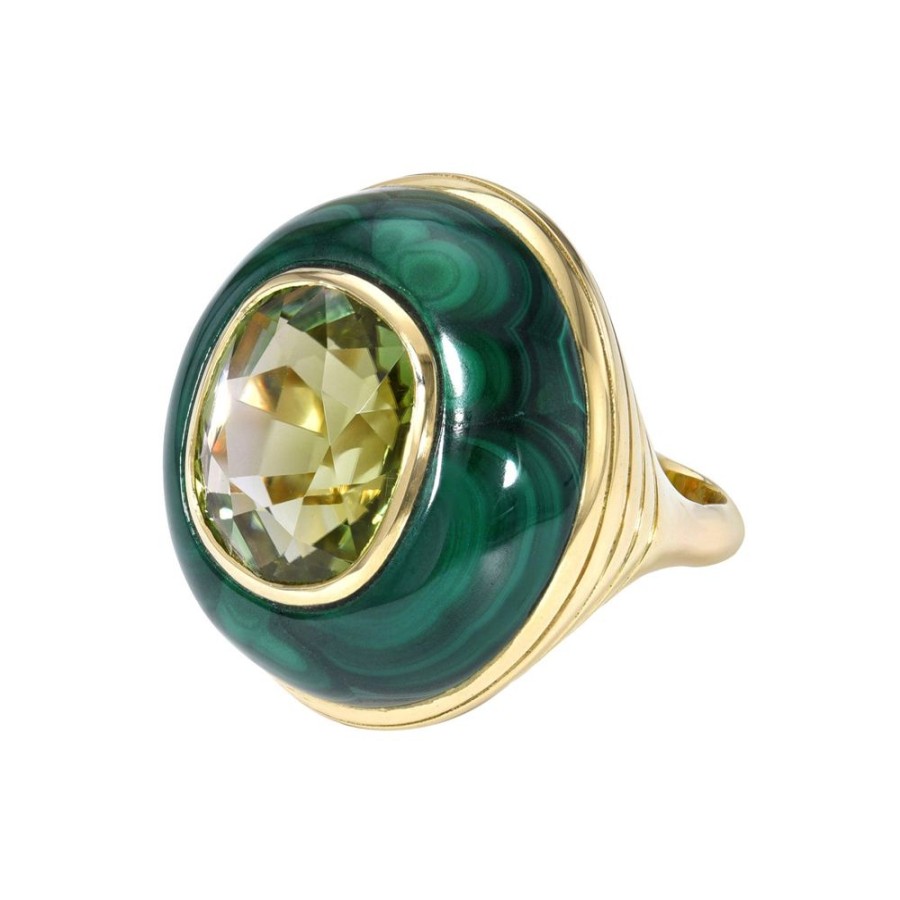 Jewelry Retrouvaí | One-Of-A-Kind Tourmaline And Malachite Classic Lollipop Ring