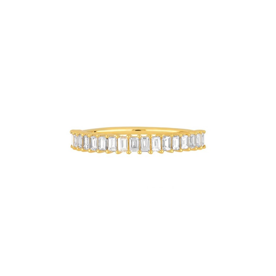 Jewelry EF Collection | Prong Set Baguette Diamond Ring - Yellow Gold