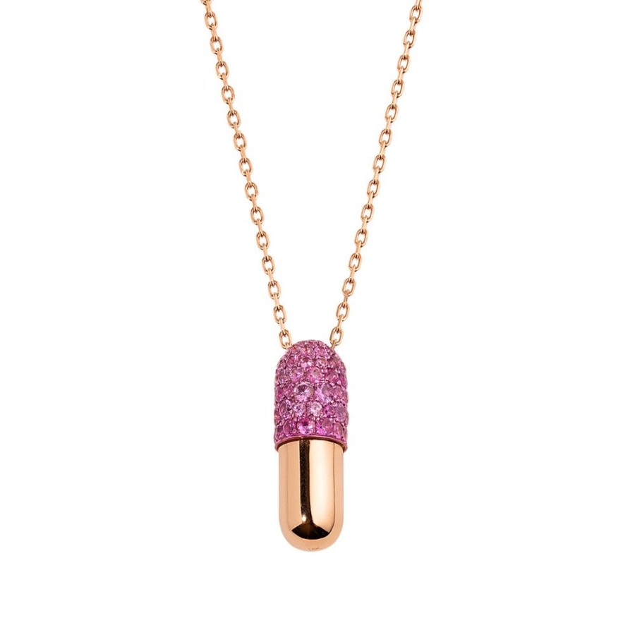 Jewelry Elior | Large Fuchsia Pink Sapphire Pill Pendant Necklace