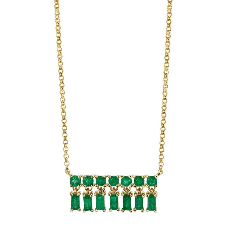 Jewelry Borgioni | Extra Small Emerald Bar Dangle Necklace - Yellow Gold