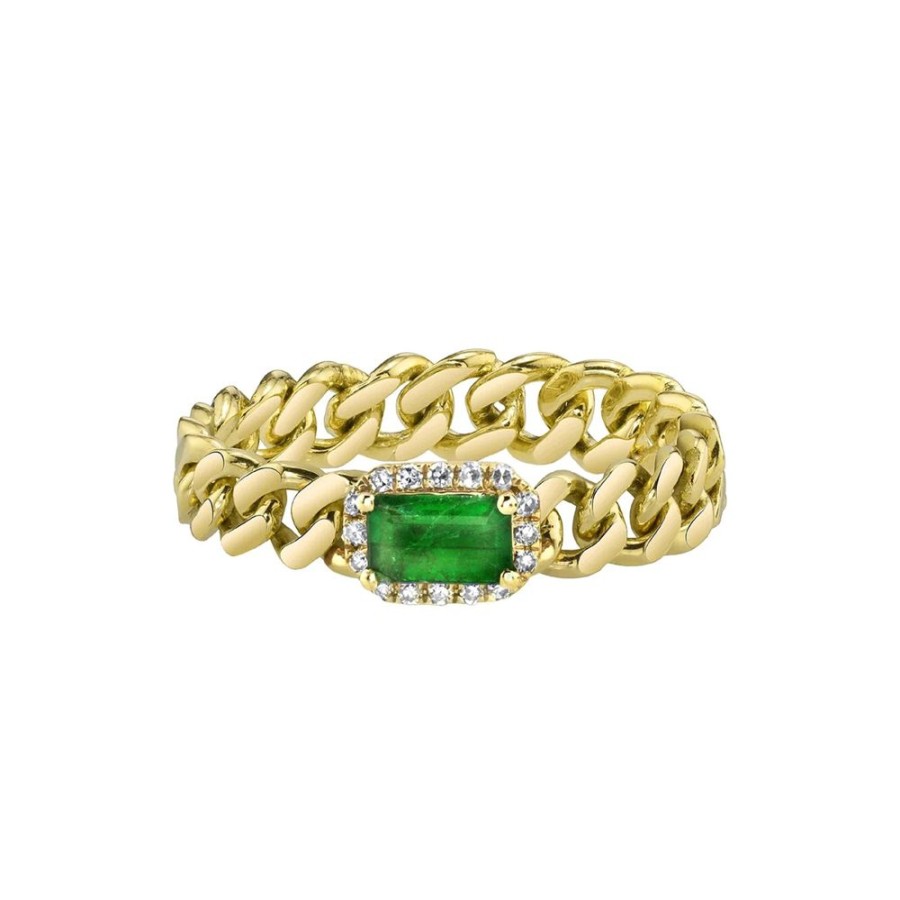 Jewelry SHAY | Rectangle Emerald Baby Link Ring - Yellow Gold