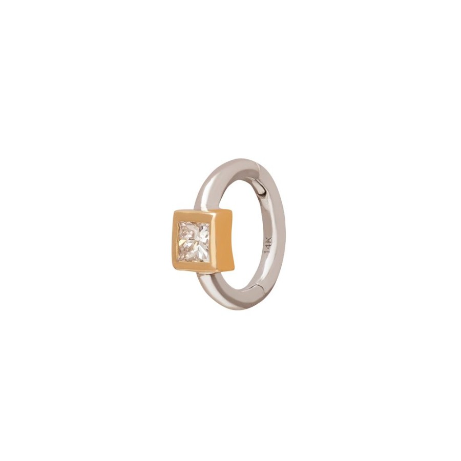 Jewelry Trouver | Square Bezel Huggie 5Mm - White & Yellow Gold