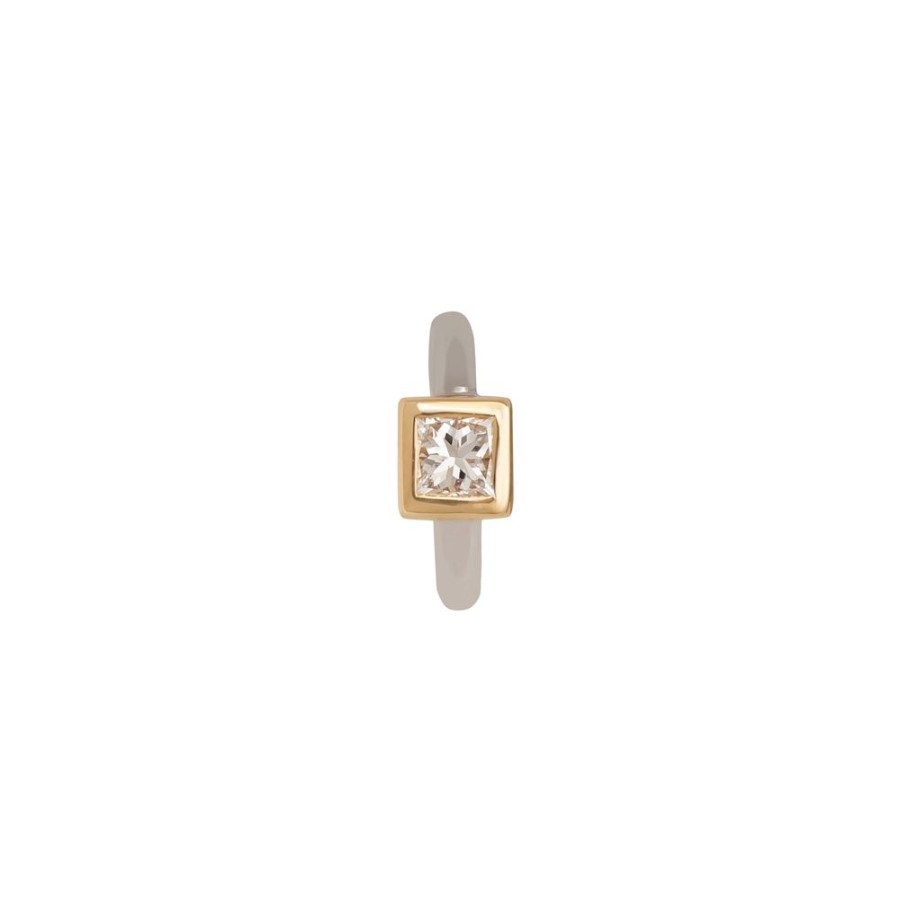 Jewelry Trouver | Square Bezel Huggie 5Mm - White & Yellow Gold