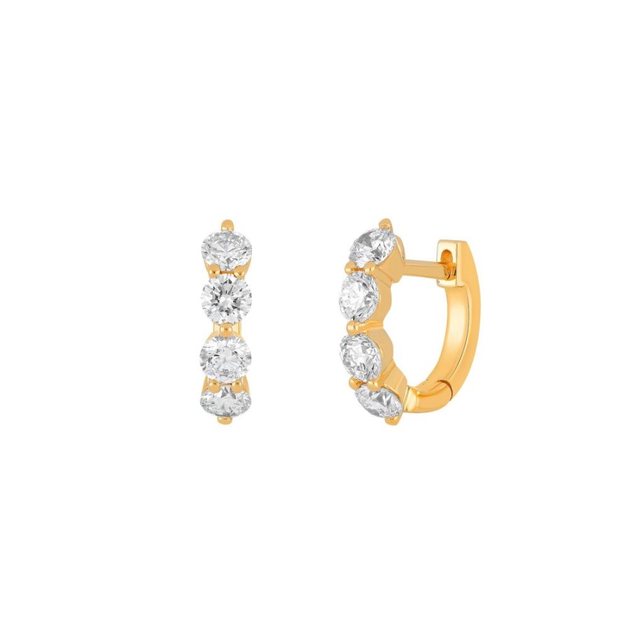 Jewelry EF Collection | Mini Jumbo Prong Set Diamond Huggies - Yellow Gold