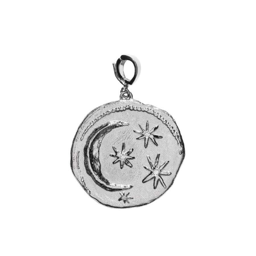 Jewelry Azlee | Limited Edition Cosmic Diamond Coin Charm In White Gold - Large