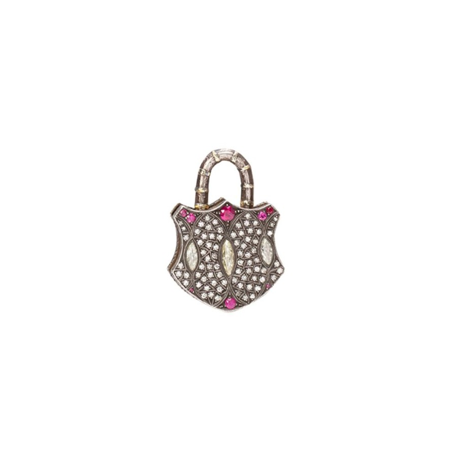 Jewelry Sevan Bıçakçı | Fancy Diamond And Ruby Padlock Pendant