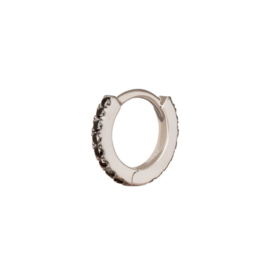 Jewelry Trouver | Paved Black Diamond Huggie 6.5Mm - White Gold