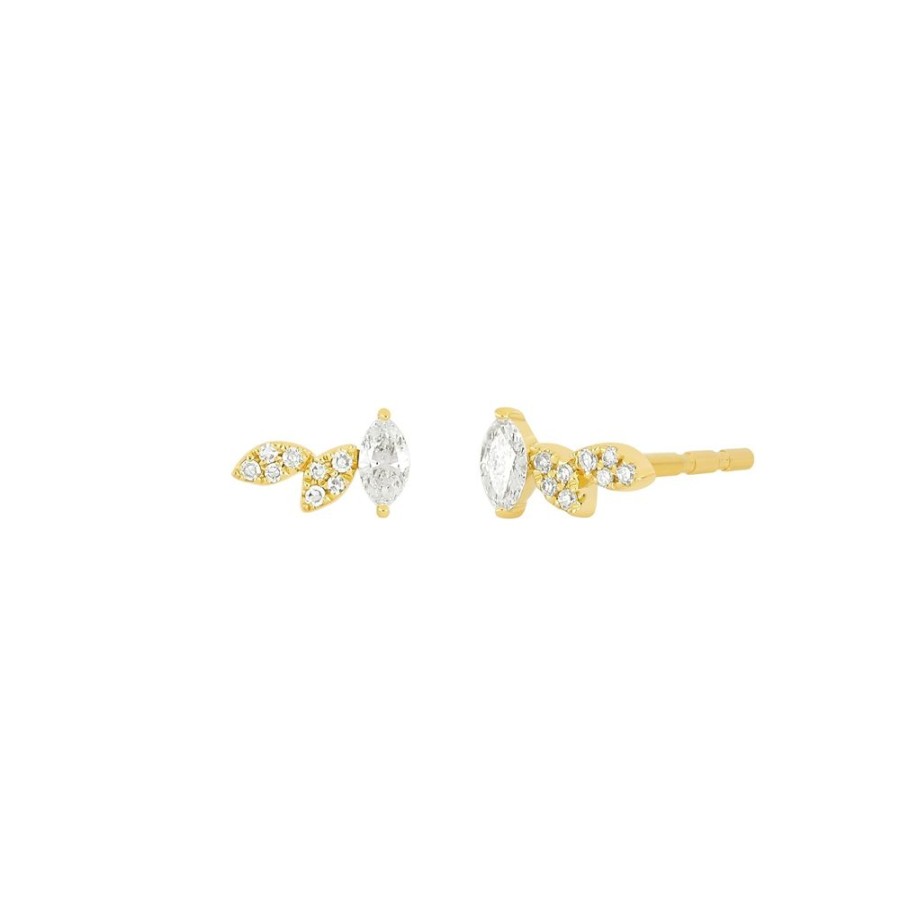 Jewelry EF Collection | Triple Marquise Diamond Stud Earrings - Yellow Gold