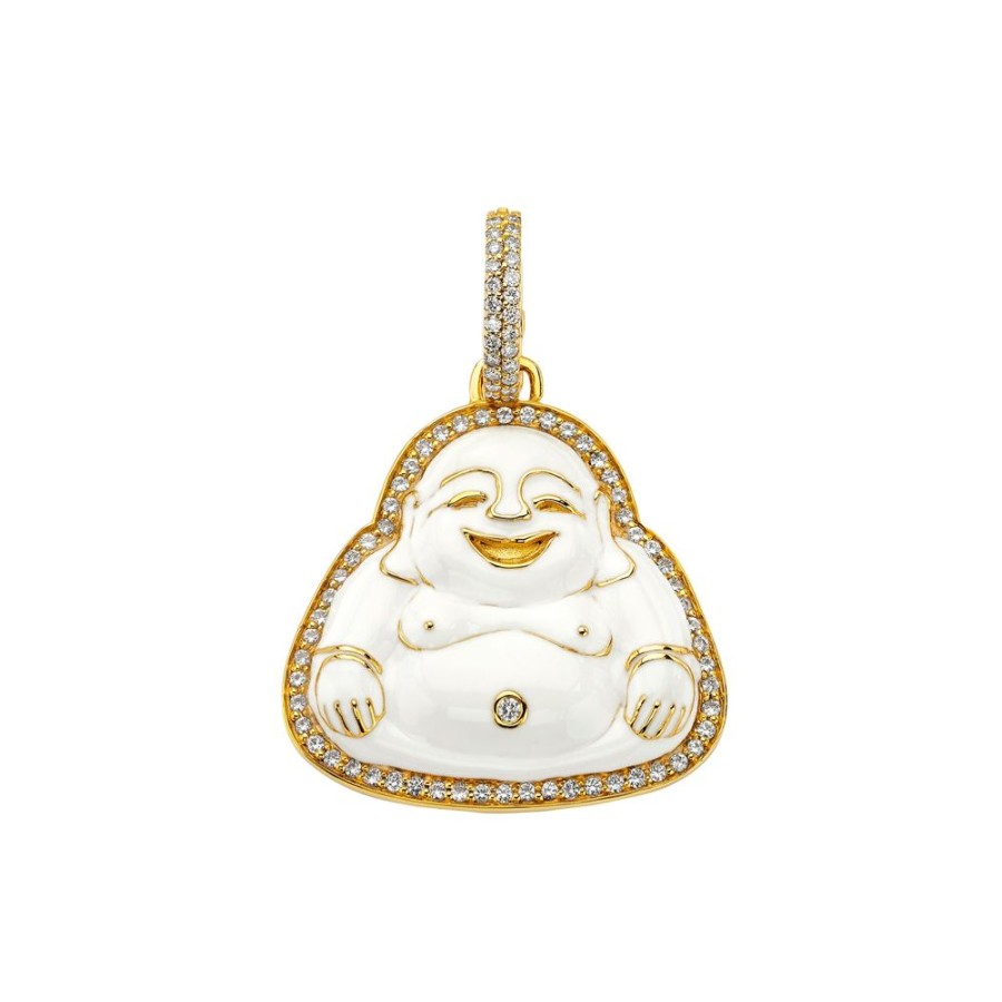 Jewelry Buddha Mama | Medium Happy Buddha Pendant - White Enamel