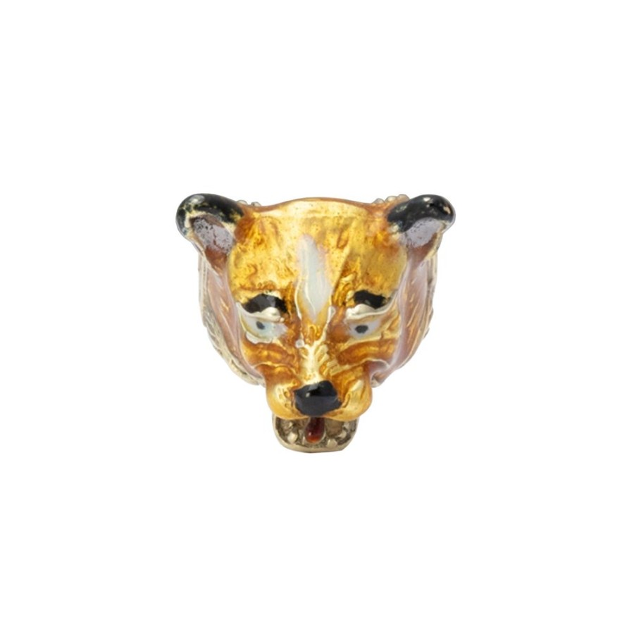 Jewelry Antique & Vintage Jewelry | Lion/Dog Ring - Black & Gold Enamel