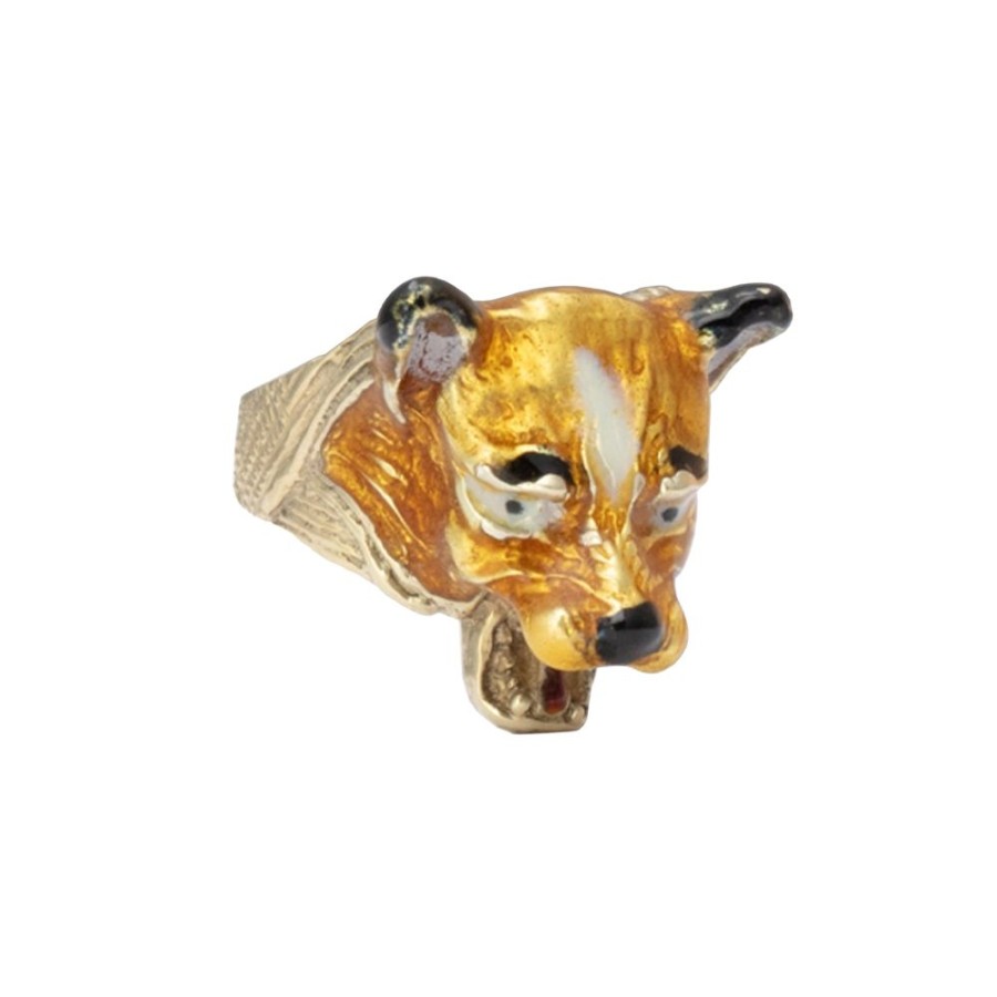 Jewelry Antique & Vintage Jewelry | Lion/Dog Ring - Black & Gold Enamel