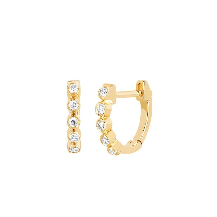 Jewelry EF Collection | Mini Diamond Bezel Huggies - Yellow Gold