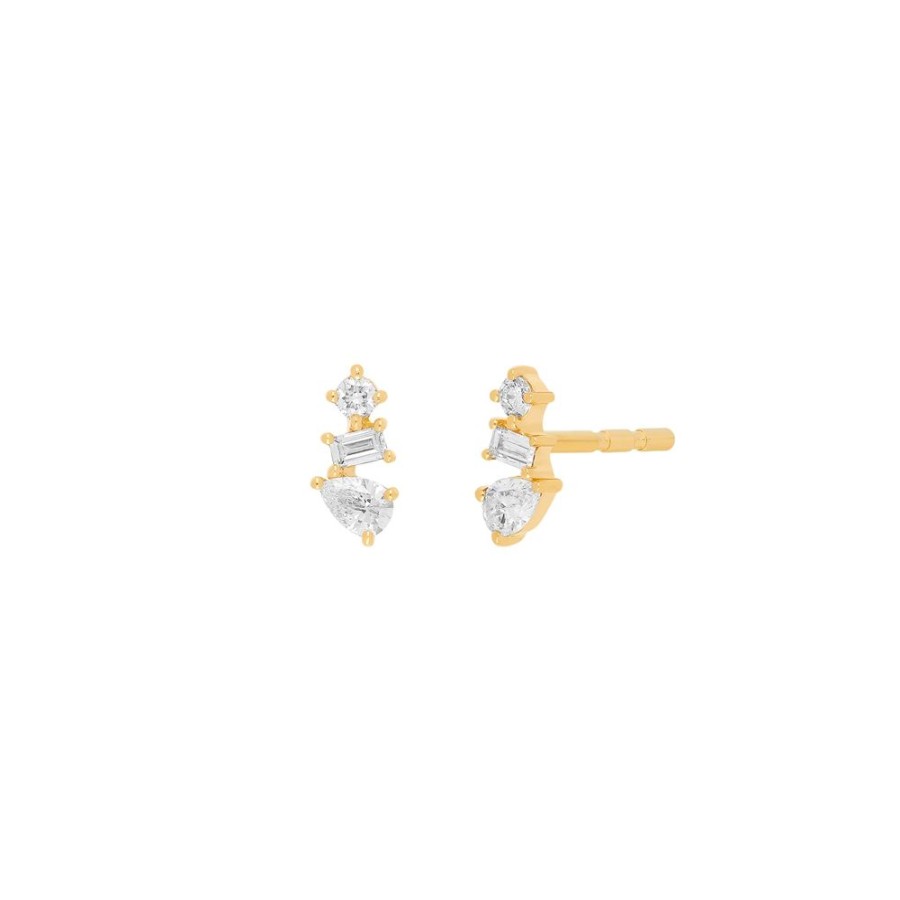 Jewelry EF Collection | Multi Faceted Diamond Studs - Yellow Gold