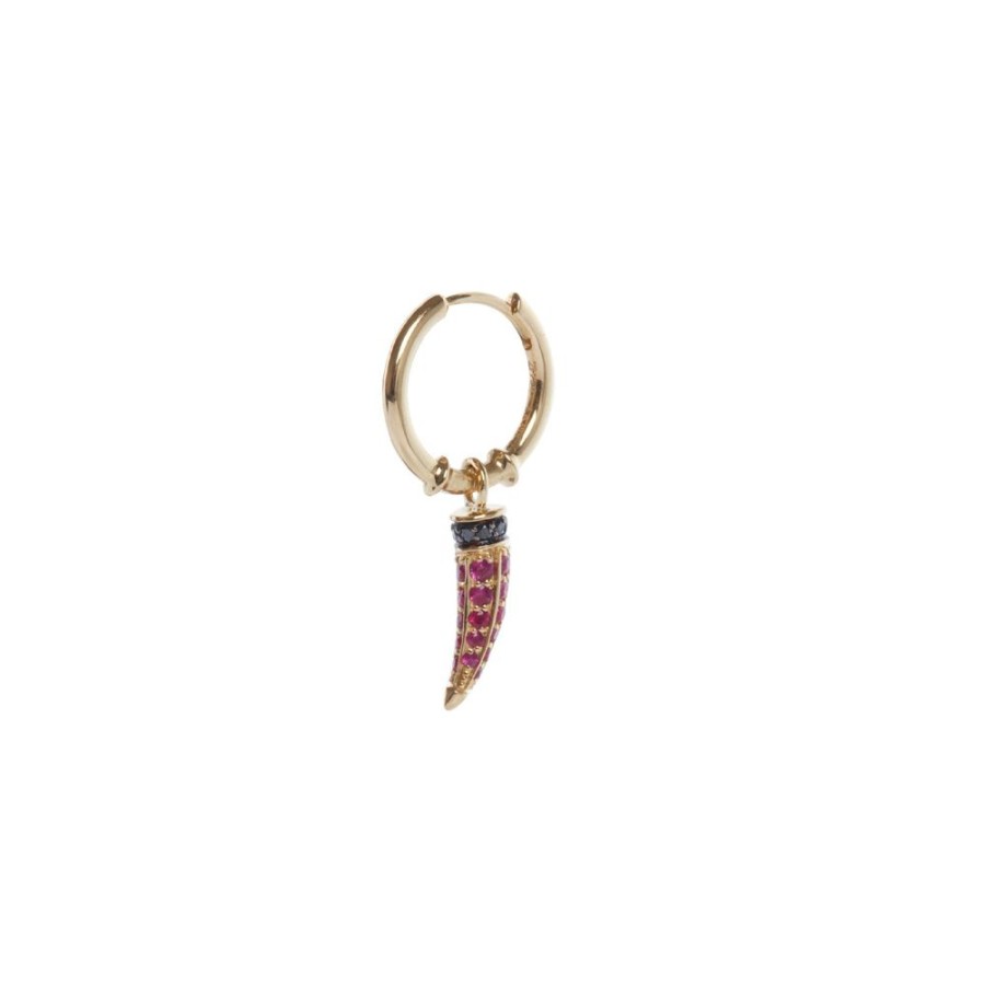 Jewelry Ara Vartanian | Horn Hoop Earring - Black Diamond And Ruby