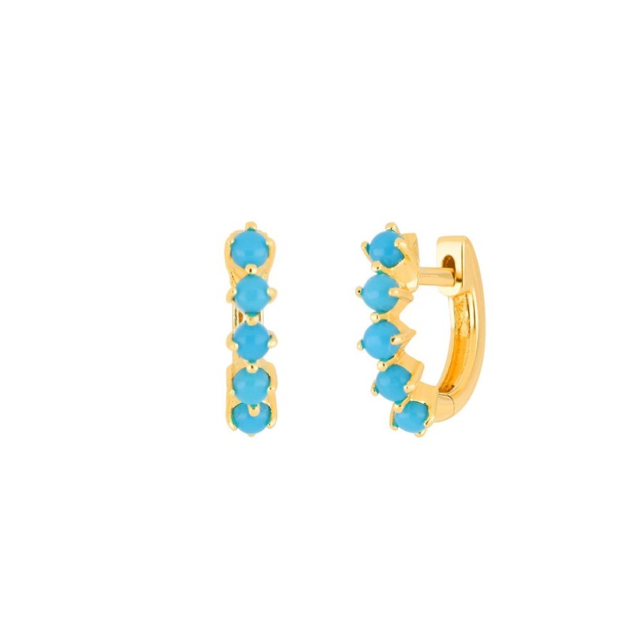 Jewelry EF Collection | Sloane Turquoise Mini Huggies - Yellow Gold