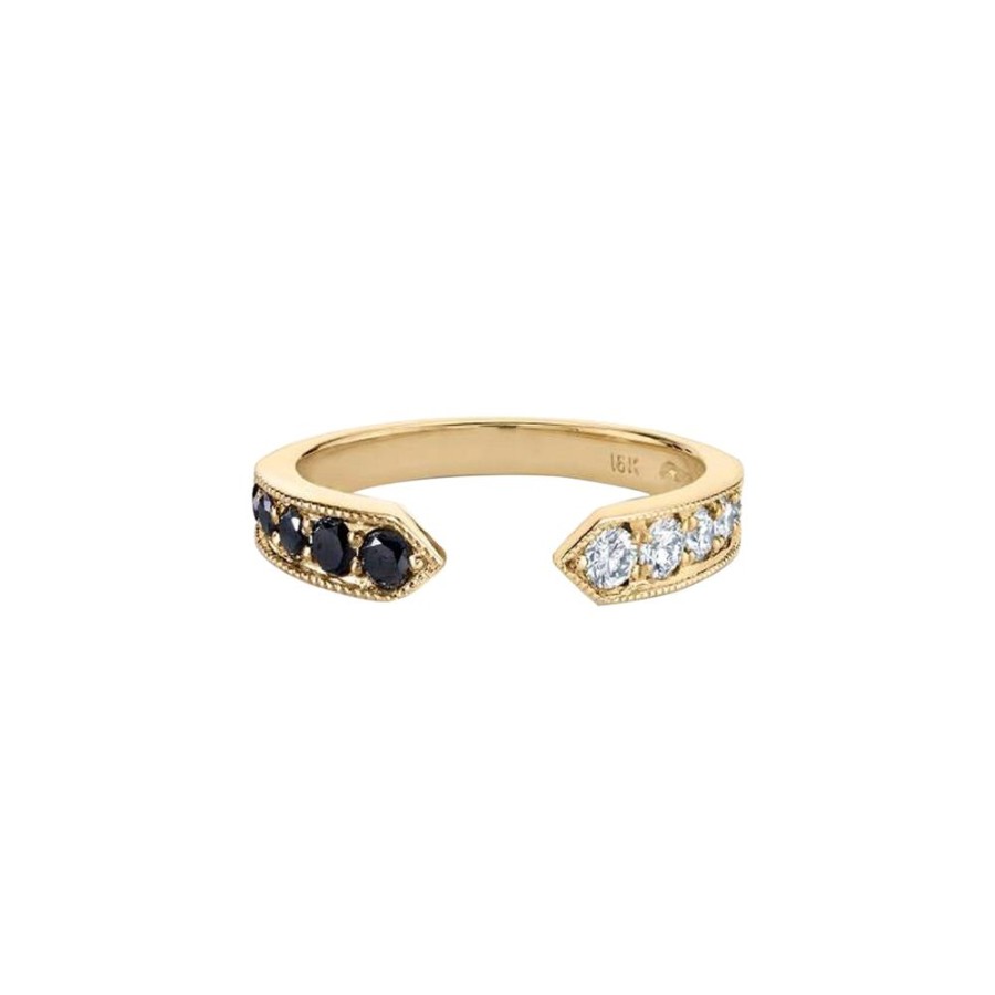 Jewelry Lizzie Mandler | Chevron Black & White Diamond Ring - Yellow Gold