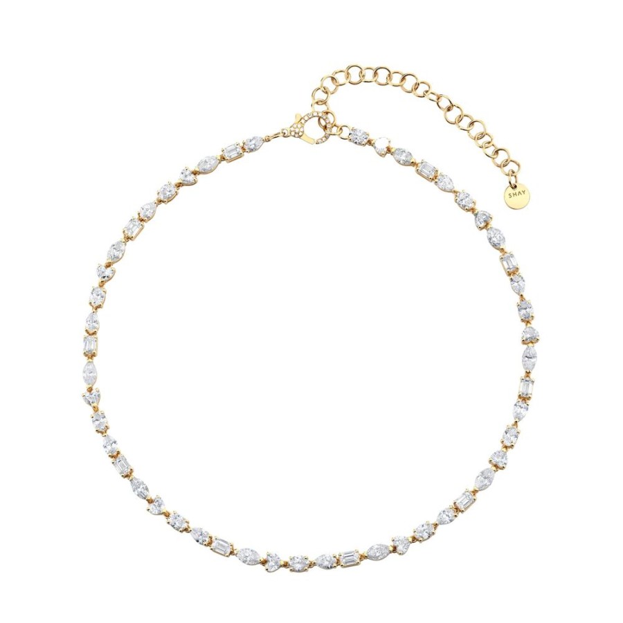 Jewelry SHAY | Mini Mixed Diamond Tennis Necklace - Yellow Gold