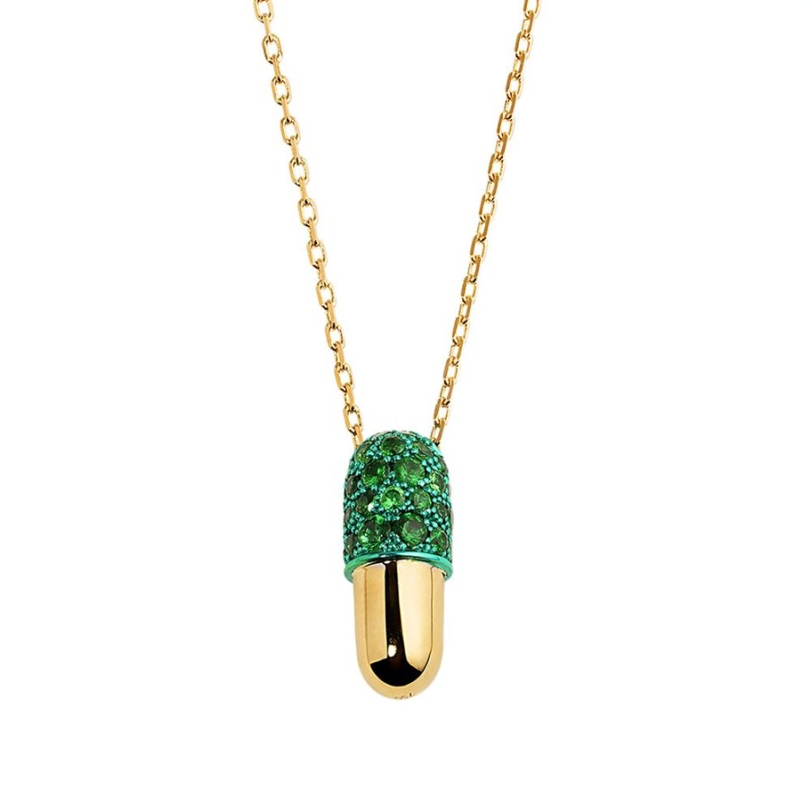 Jewelry Elior | Large Green Tsavorite Pill Pendant Necklace