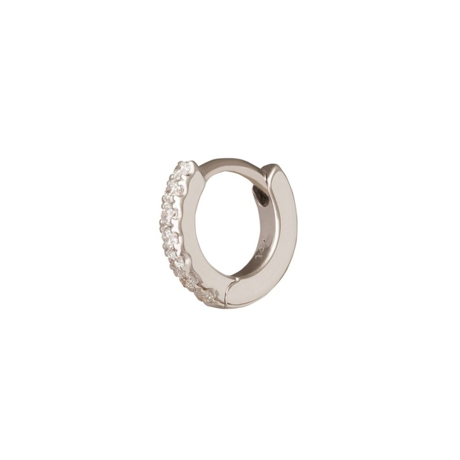 Jewelry Trouver | Half Paved Huggie 5Mm - White Gold