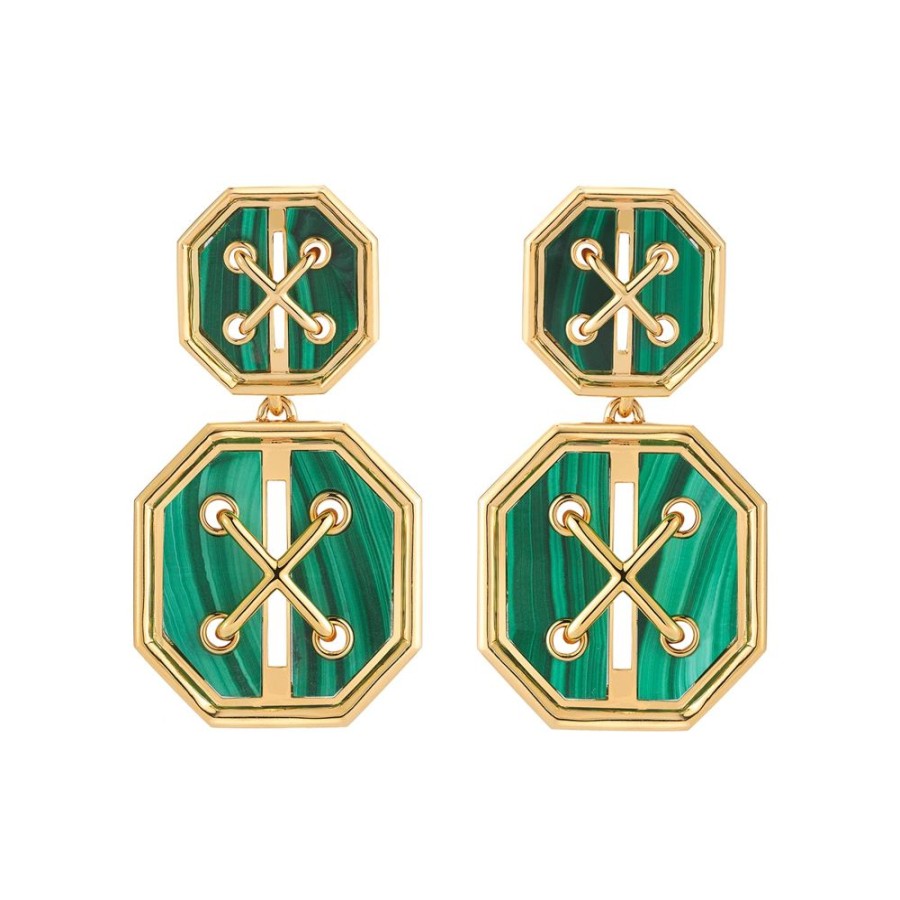 Jewelry David Webb | Cross Stitch Malachite Earrings