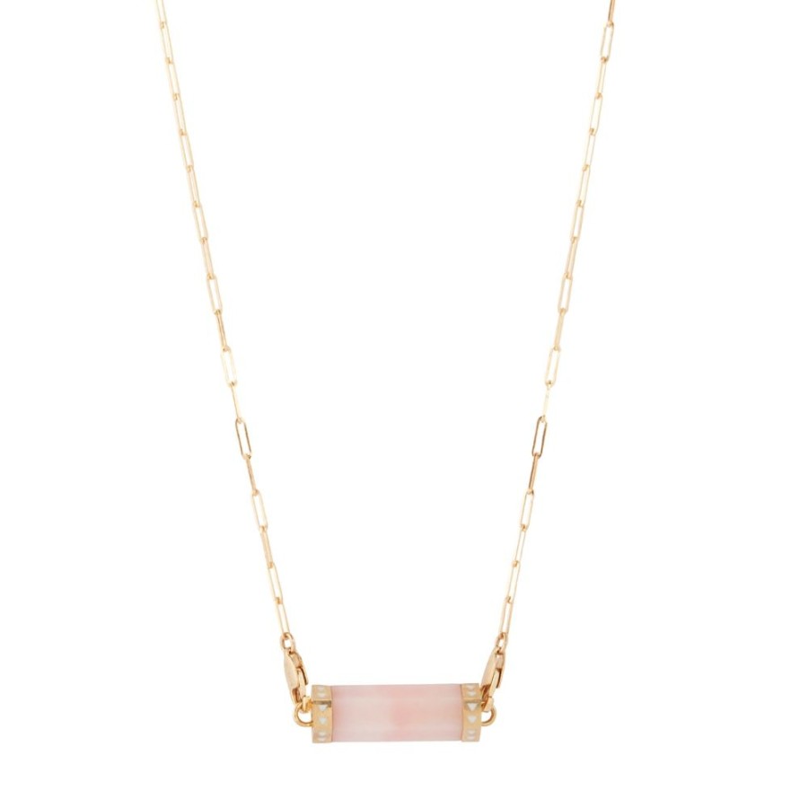 Jewelry Maqé | Pink Opal Divinty Bar Pendant Small Link Chain Necklace