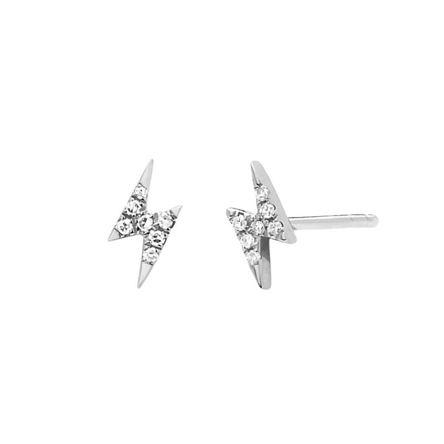 Jewelry EF Collection | Mini Lightning Bolt Studs - White Gold