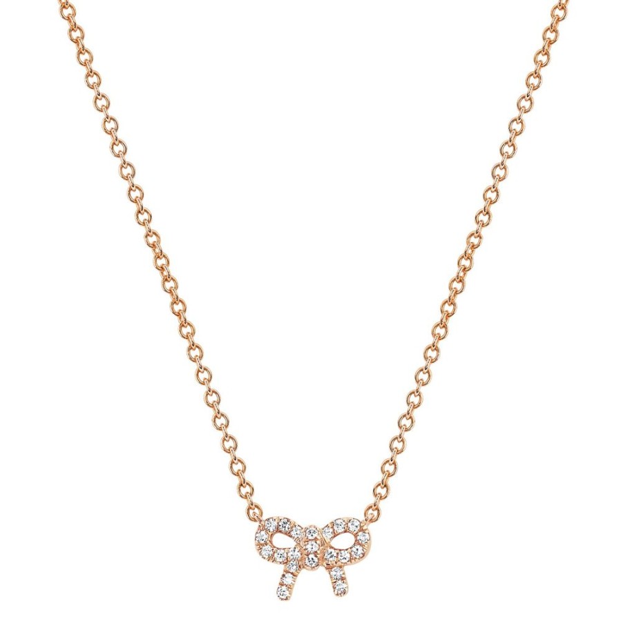 Jewelry EF Collection | Diamond Mini Bow Necklace - Rose Gold