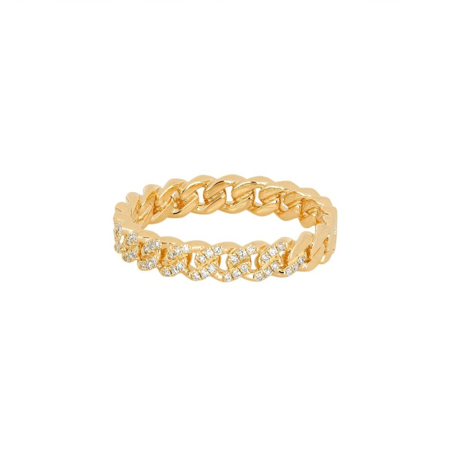 Jewelry EF Collection | Mini Curb Chain Diamond Ring - Yellow Gold