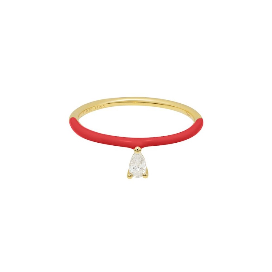 Jewelry Persée Paris | Pear Cut Diamond Enamel Red Ring - Yellow Gold