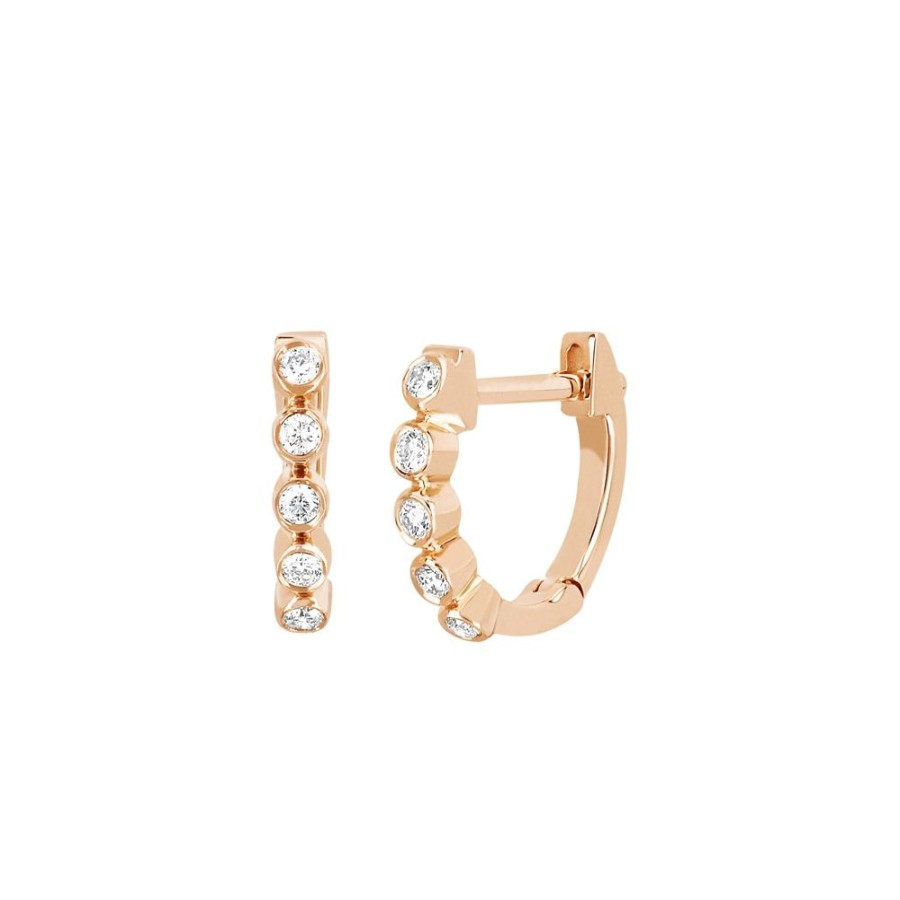 Jewelry EF Collection | Mini Diamond Bezel Huggies - Rose Gold