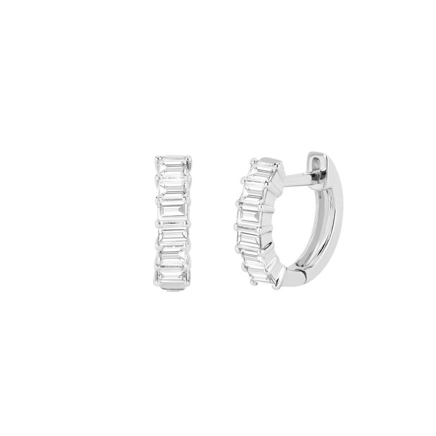 Jewelry EF Collection | Diamond Baguette Huggies - White Gold