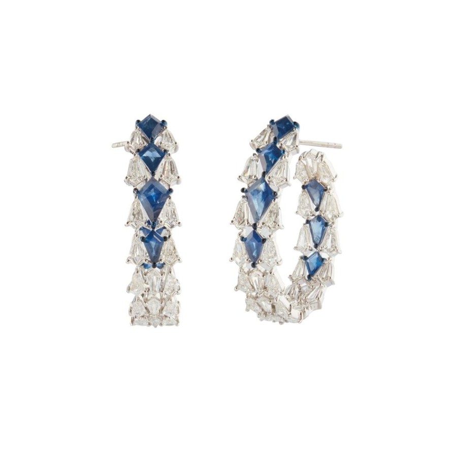 Jewelry Arunashi | Kite Hoop Earrings - Diamond And Sapphire