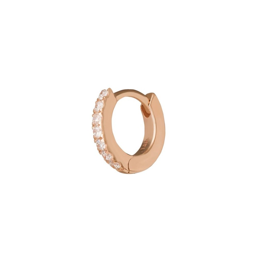 Jewelry Trouver | Half Paved Huggie 5Mm - Rose Gold