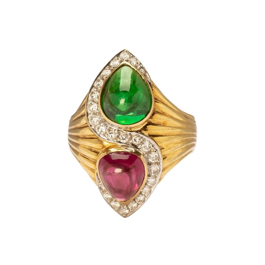 Jewelry Antique & Vintage Jewelry | Ribbed Pink & Green Tourmaline Duo Ring