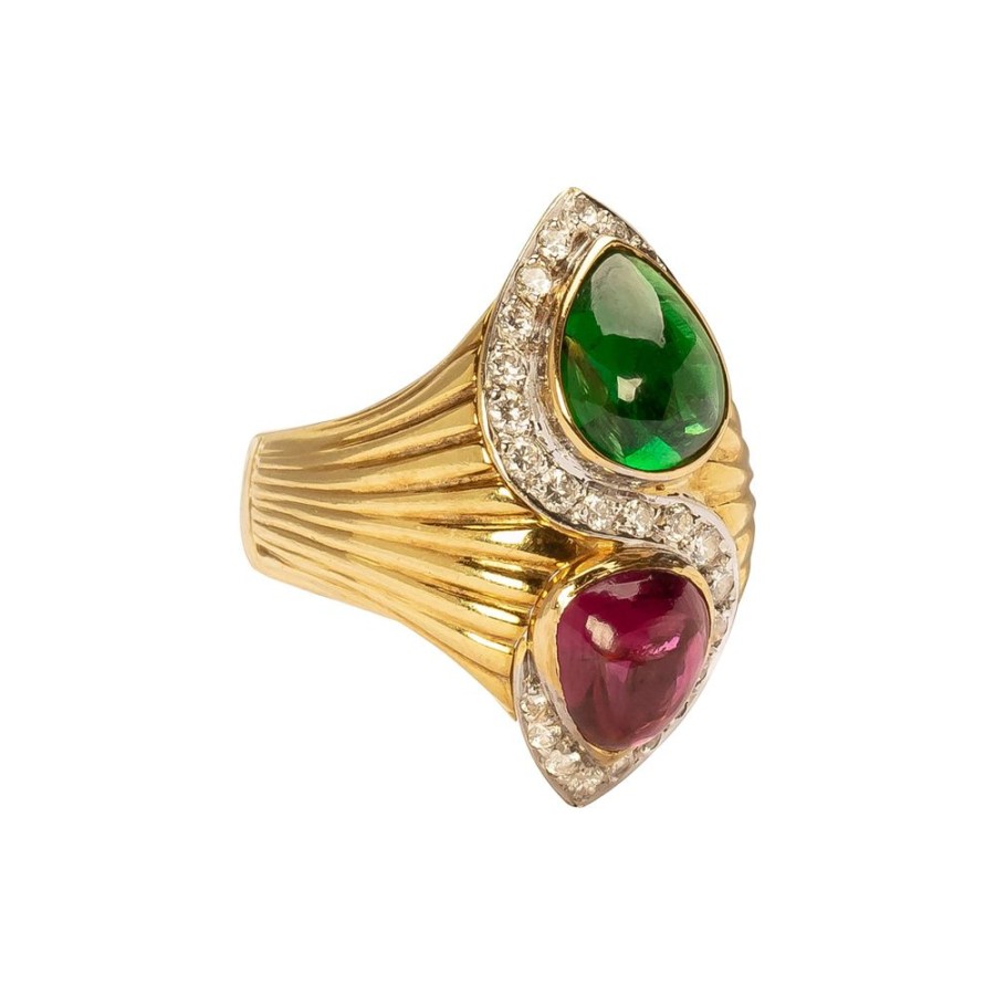 Jewelry Antique & Vintage Jewelry | Ribbed Pink & Green Tourmaline Duo Ring