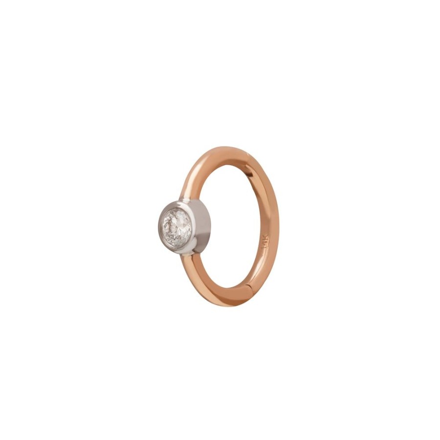 Jewelry Trouver | Round Bezel Huggie 6.5Mm - Rose & White Gold