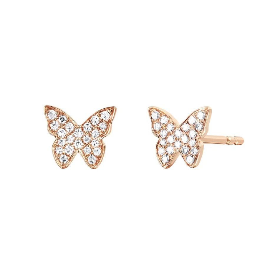 Jewelry EF Collection | Diamond Butterfly Studs - Rose Gold