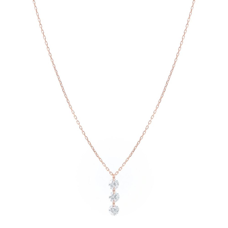 Jewelry Persée Paris | Triple Diamond Drop Line Necklace - Rose Gold