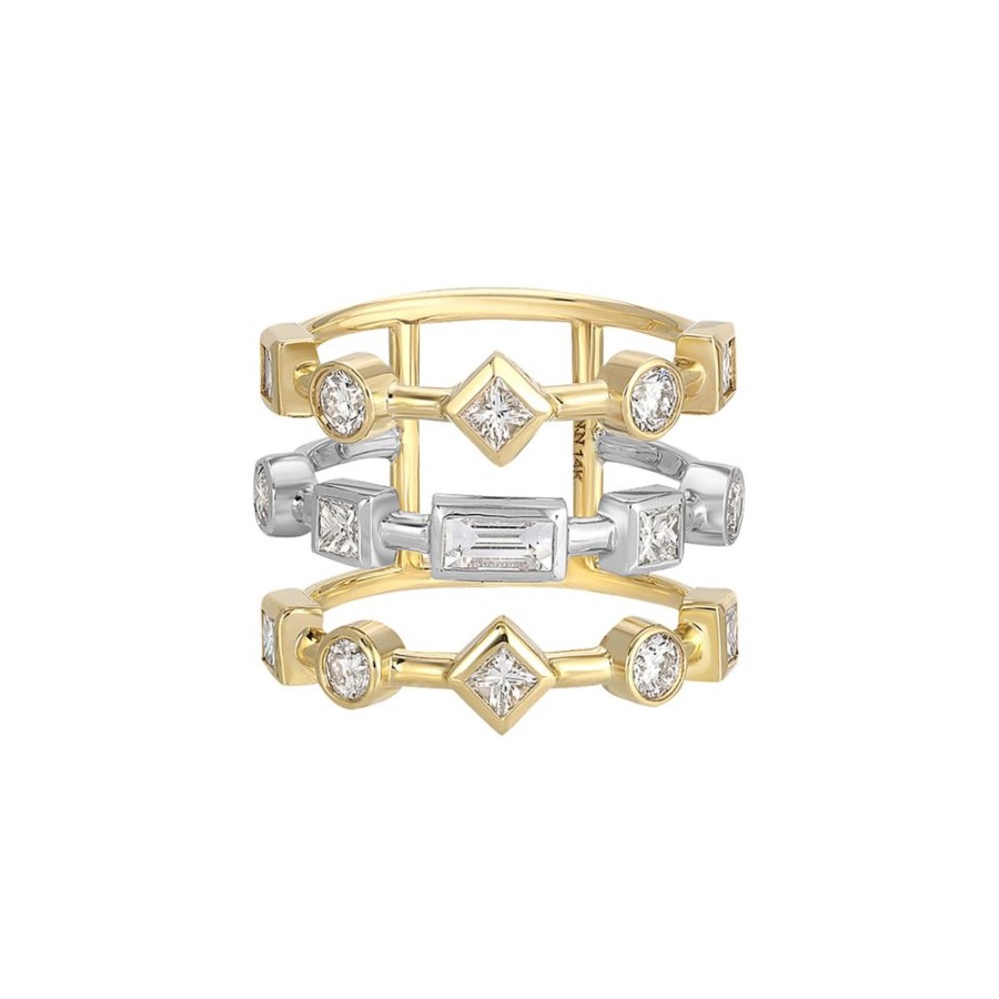 Jewelry Nancy Newberg | Triple Row Mixed Diamond Cage Ring