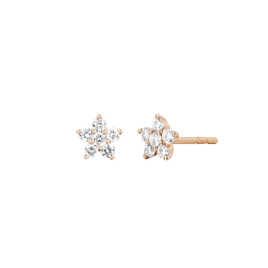 Jewelry EF Collection | Diamond Flower Studs - Rose Gold